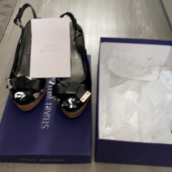 Stuart weitzman barely worn platform sling back patent leather and cork. - Picture 3 of 3